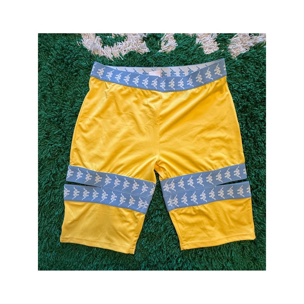 Kappa‎ Biker Shorts Womens Yellow Excellent Logo Tape Cutout Athletic Activewear